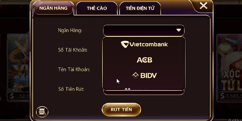 Chọn ngân hàng làm theo hướng dẫn nhấn rút tiền
